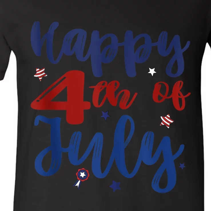 Fireworks Happy 4th Of July US Flag American 4th Of July V-Neck T-Shirt