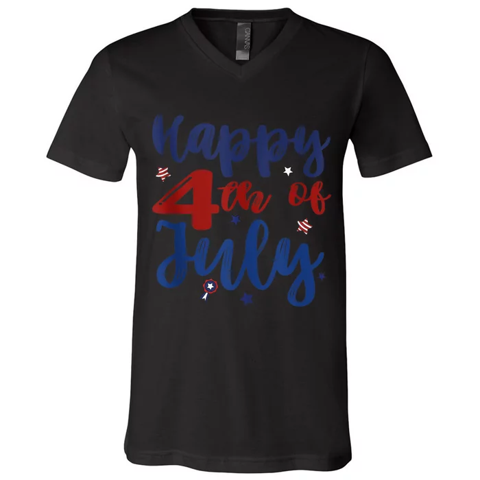 Fireworks Happy 4th Of July US Flag American 4th Of July V-Neck T-Shirt