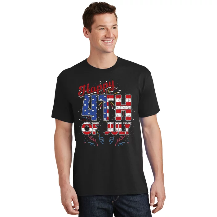 Fireworks Happy 4th Of July Us Flag American 4th Of July T-Shirt