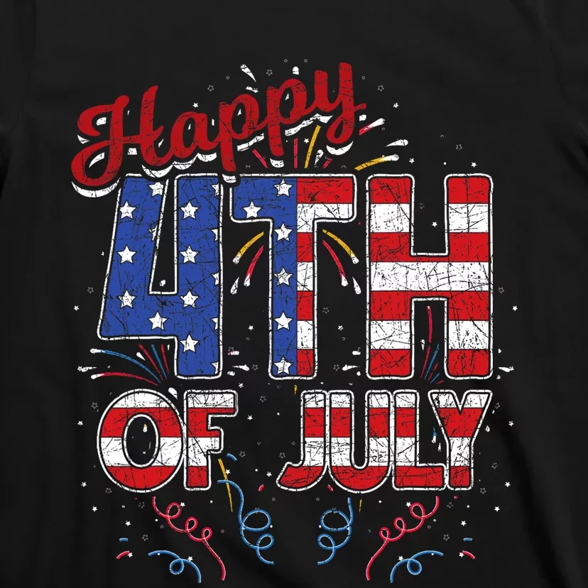 Fireworks Happy 4th Of July Us Flag American 4th Of July T-Shirt