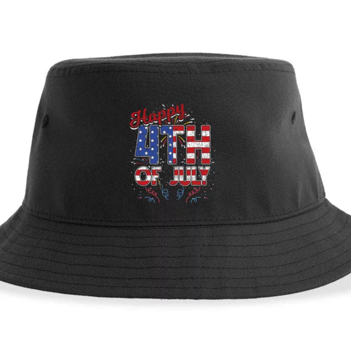 Fireworks Happy 4th Of July Us Flag American 4th Of July Sustainable Bucket Hat