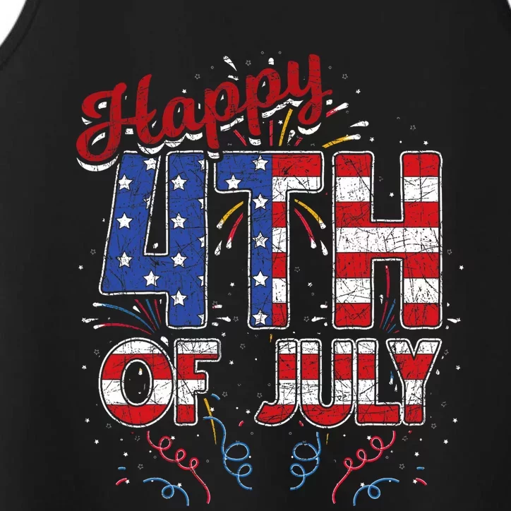 Fireworks Happy 4th Of July Us Flag American 4th Of July Performance Tank