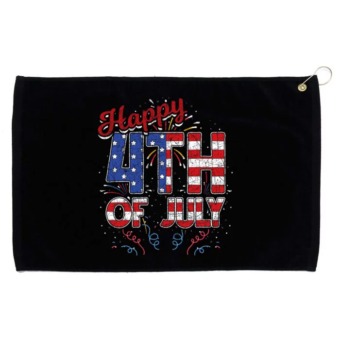 Fireworks Happy 4th Of July Us Flag American 4th Of July Grommeted Golf Towel