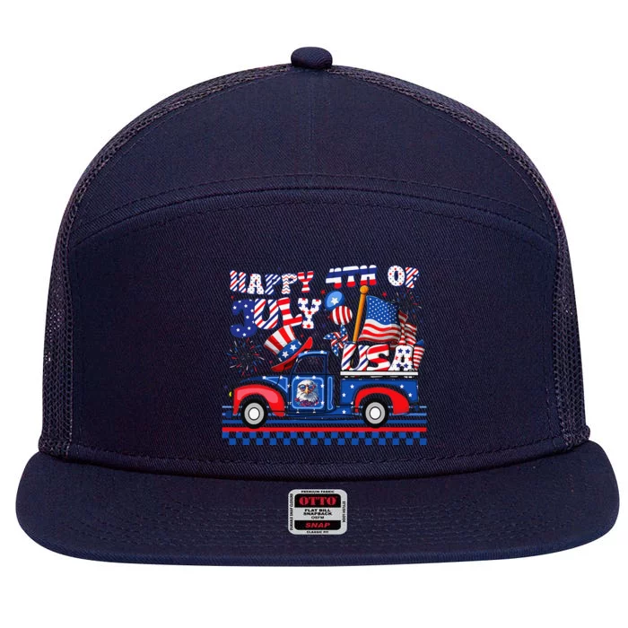 Fireworks Happy 4th Of July Usa Flag American 4th July 7 Panel Mesh Trucker Snapback Hat