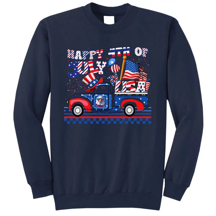 Fireworks Happy 4th Of July Usa Flag American 4th July Tall Sweatshirt