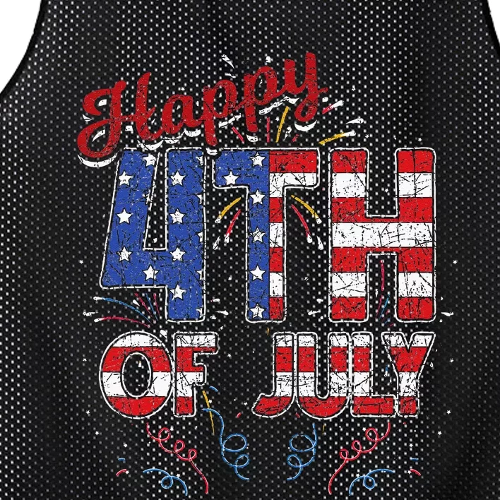 Fireworks Happy 4th Of July US Flag American 4th Of July Mesh Reversible Basketball Jersey Tank