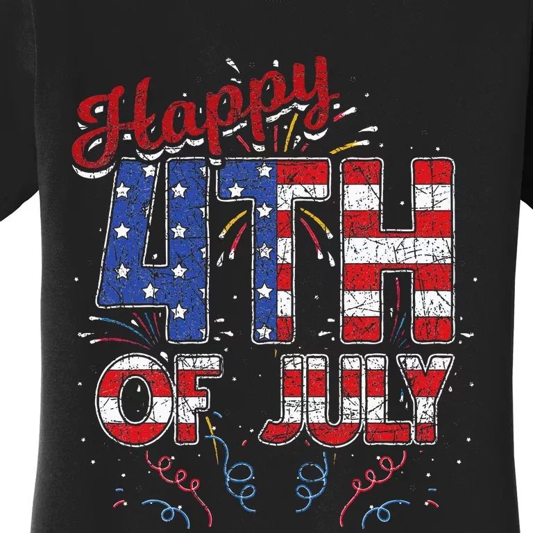 Fireworks Happy 4th Of July US Flag American 4th Of July Women's T-Shirt