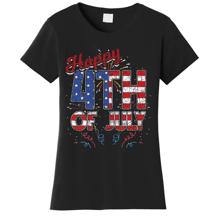 Fireworks Happy 4th Of July US Flag American 4th Of July Women's T-Shirt