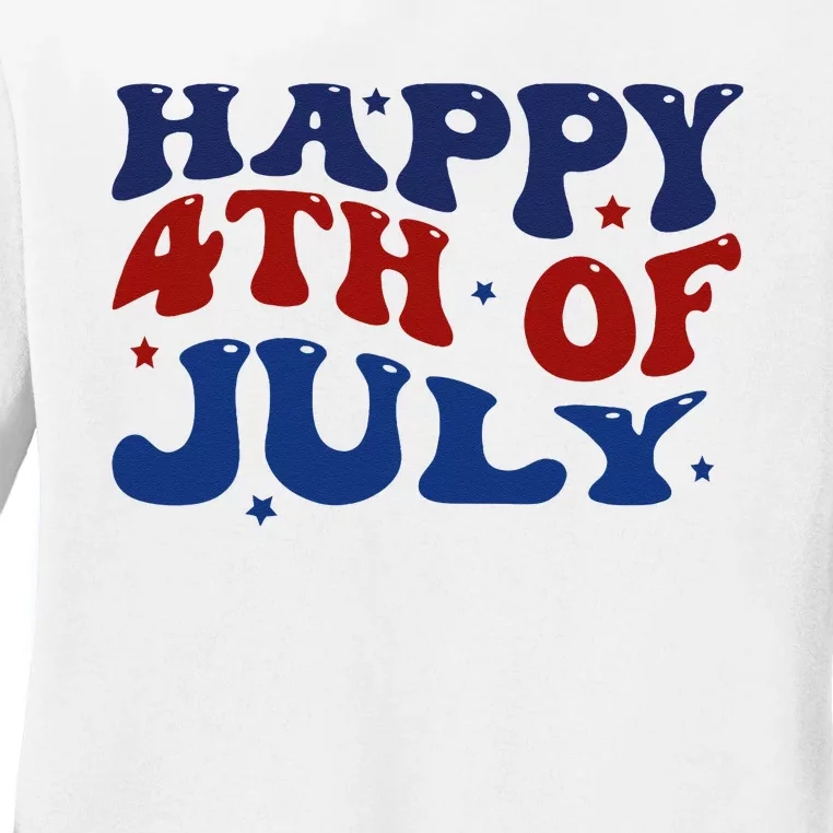 Fireworks Happy 4th Of July US Flag American 4th Of July Ladies Long Sleeve Shirt