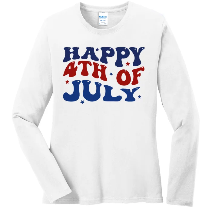 Fireworks Happy 4th Of July US Flag American 4th Of July Ladies Long Sleeve Shirt