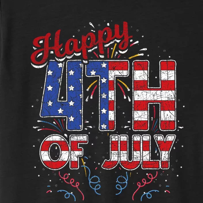 Fireworks Happy 4th Of July Us Flag American 4th Of July ChromaSoft Performance T-Shirt