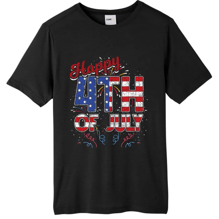 Fireworks Happy 4th Of July Us Flag American 4th Of July ChromaSoft Performance T-Shirt