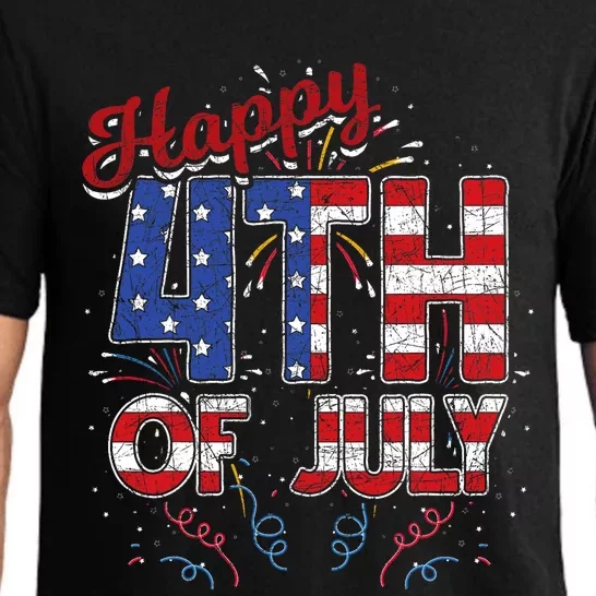 Fireworks Happy 4th Of July Us Flag American 4th Of July Pajama Set