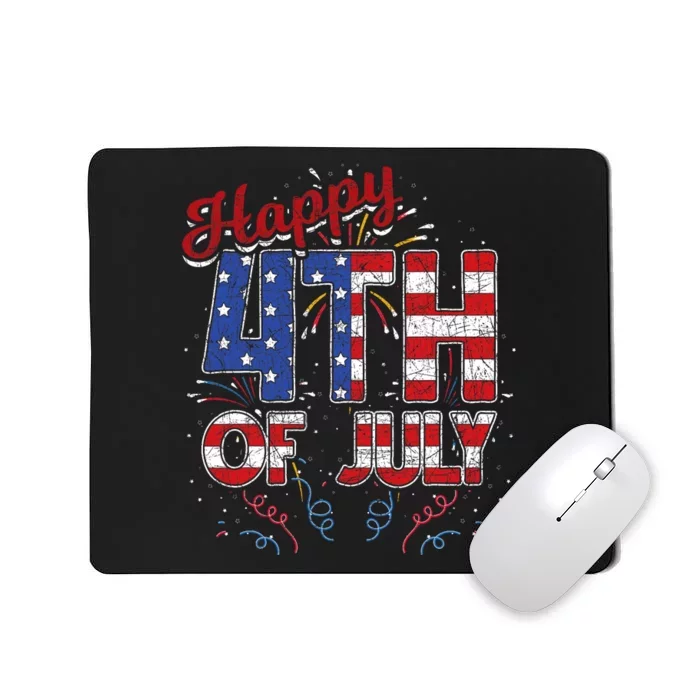 Fireworks Happy 4th Of July Us Flag American 4th Of July Mousepad