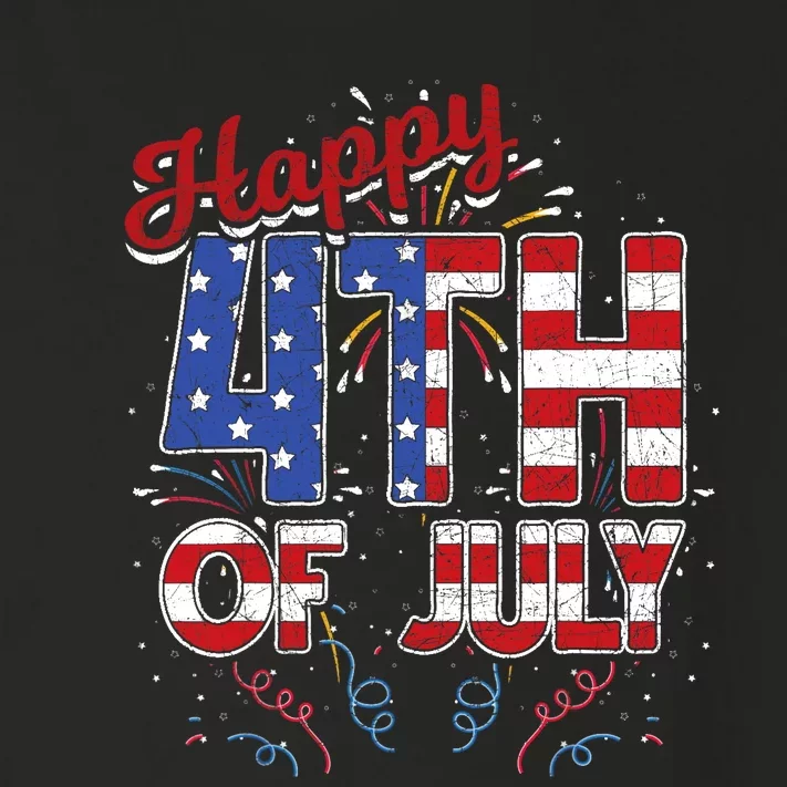 Fireworks Happy 4th Of July US Flag American 4th Of July Toddler Long Sleeve Shirt