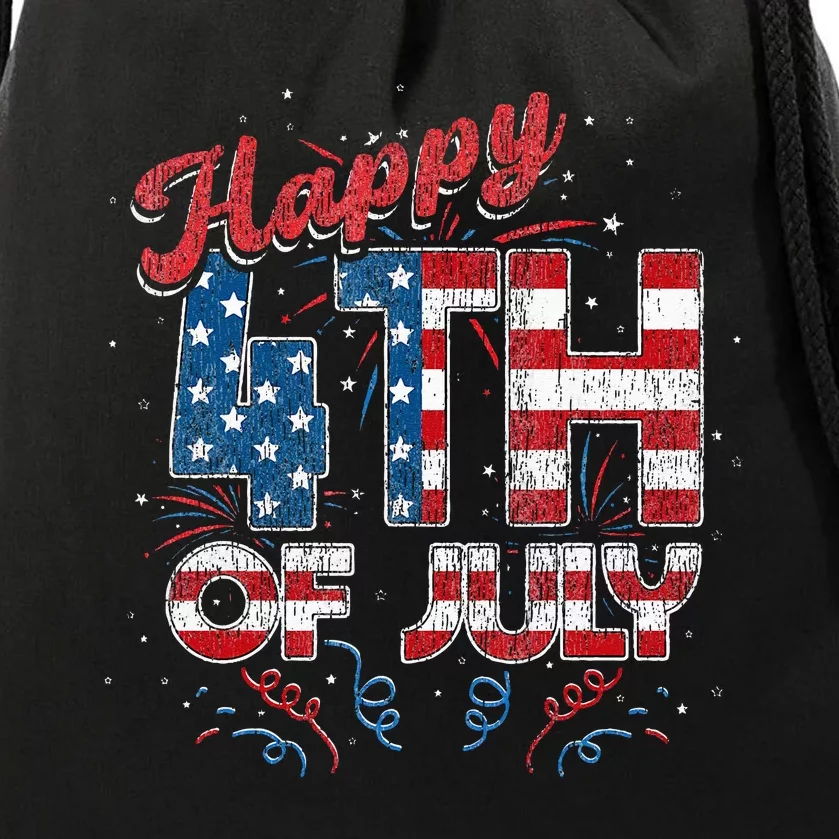 Fireworks Happy 4th Of July US Flag American 4th Of July (1) Drawstring Bag