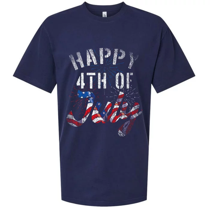 Fireworks Happy 4th Of July Us Flag American 4th Of July Sueded Cloud Jersey T-Shirt