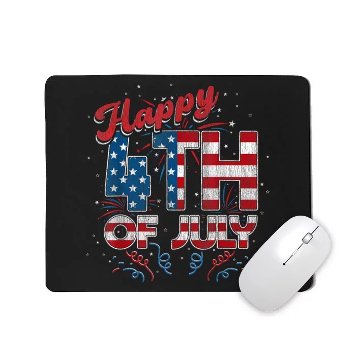 Fireworks Happy 4th Of July US Flag American 4th Of July Mousepad