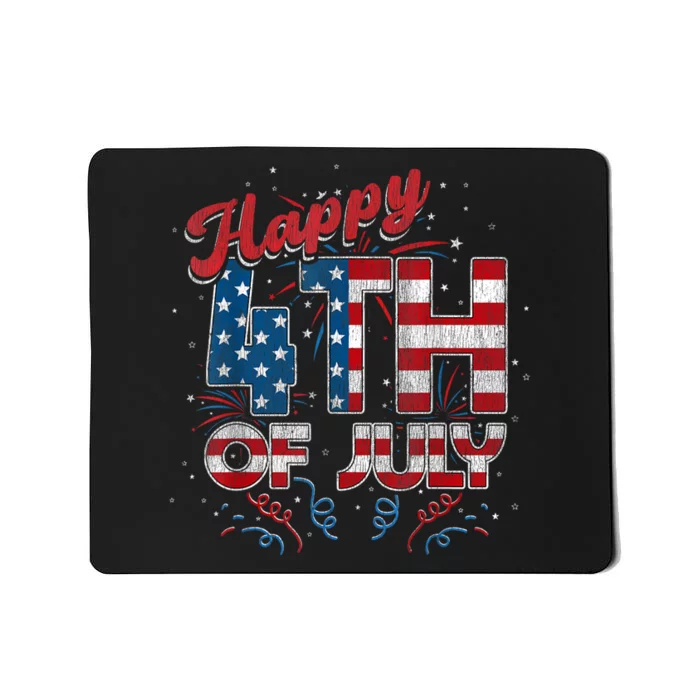 Fireworks Happy 4th Of July US Flag American 4th Of July Mousepad