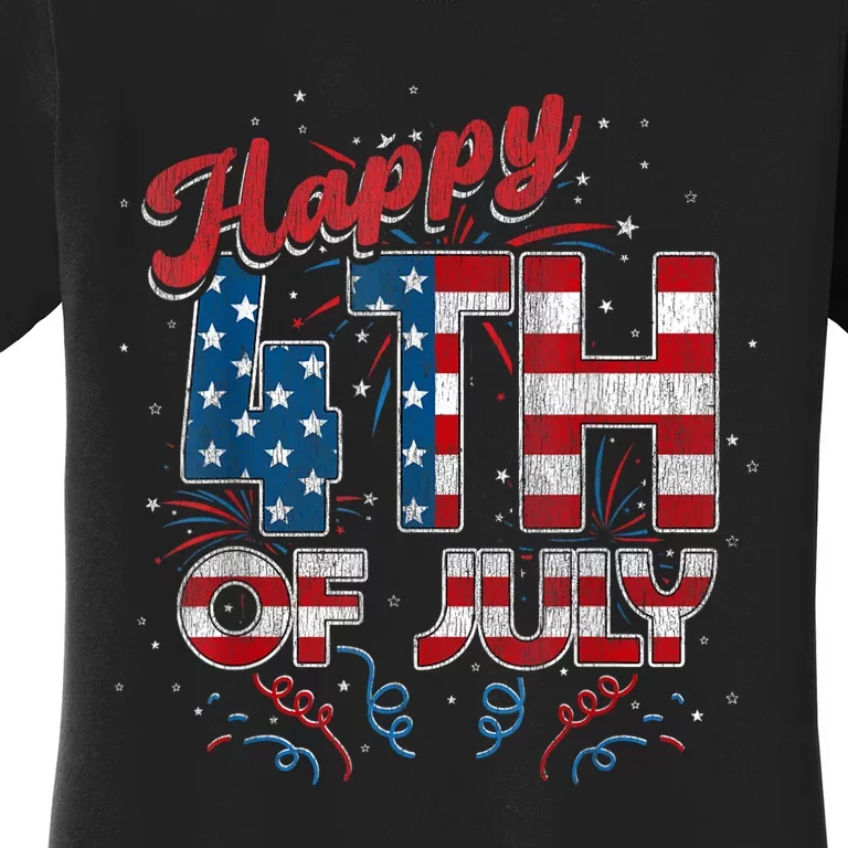 Fireworks Happy 4th Of July US Flag American 4th Of July Women's T-Shirt