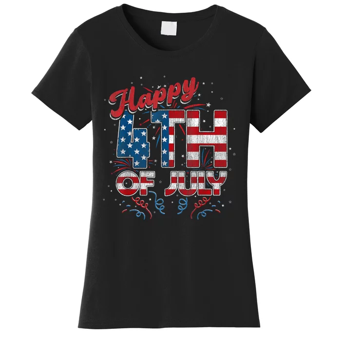 Fireworks Happy 4th Of July US Flag American 4th Of July Women's T-Shirt