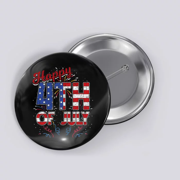 Fireworks Happy 4th Of July Us Flag American 4th Of July Button