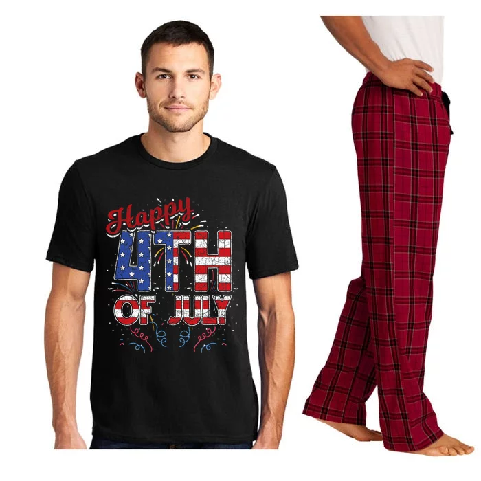 Fireworks Happy 4th Of July Us Flag American 4th Of July Pajama Set