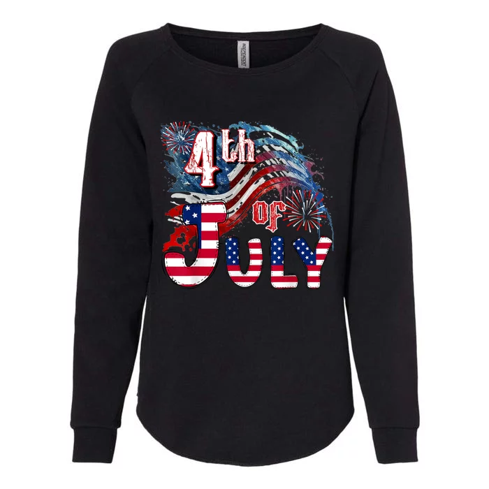 Fireworks Happy 4th Of July US Flag American 4th Of July Womens California Wash Sweatshirt