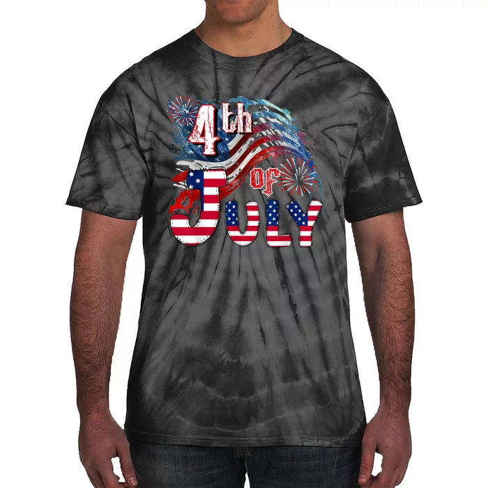 Fireworks Happy 4th Of July US Flag American 4th Of July Tie-Dye T-Shirt