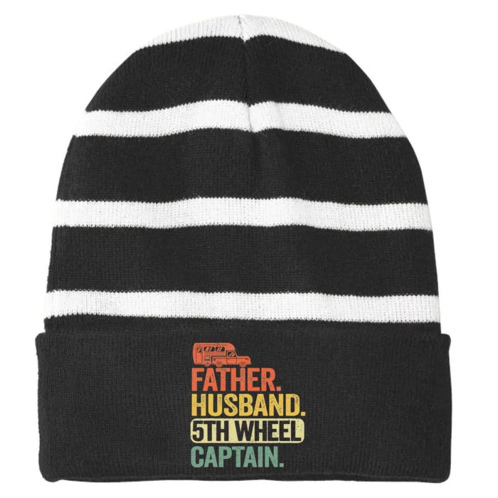 Father Husband 5th Wheel Captain Fifth Wheel Striped Beanie with Solid Band