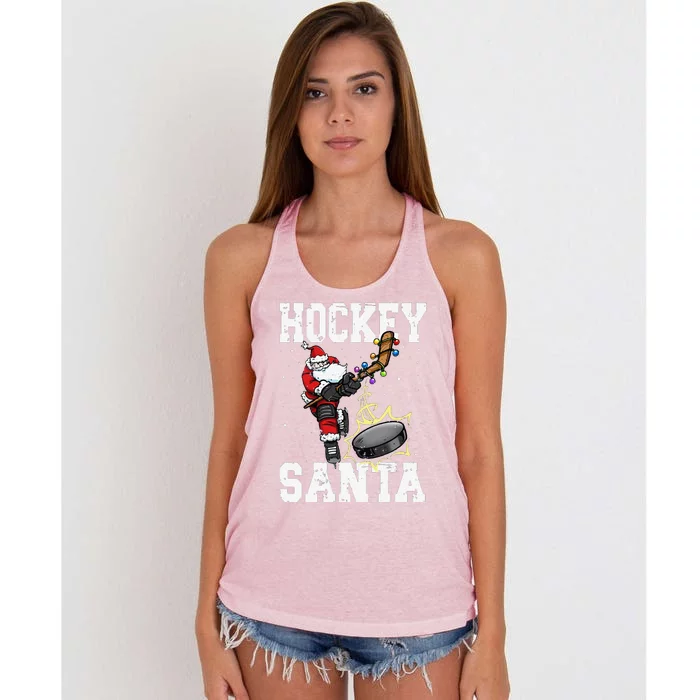 Funny Hockey 812 Santa Hockey Player Christmas Cool Gift Women's Knotted Racerback Tank