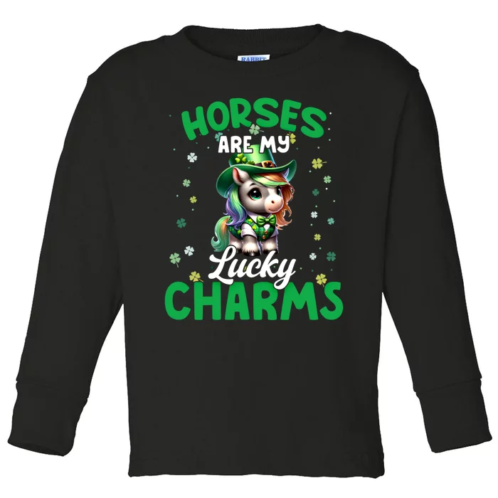 Funny Horses Are My St Patricks Day Outfit Gift Toddler Long Sleeve Shirt