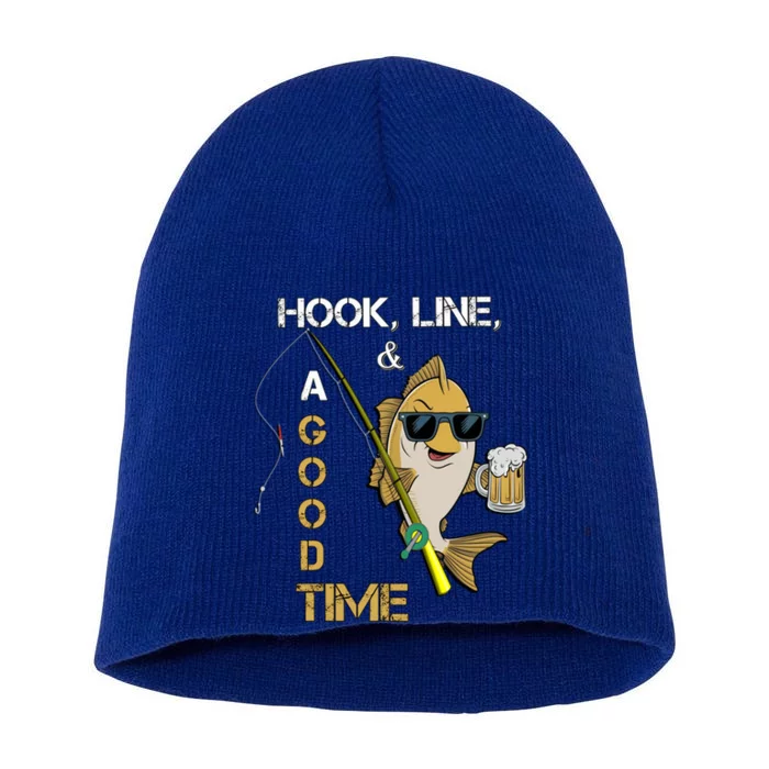 Fish Hook And Line Funny Fathers Day For Fishing Dad Cute Gift Short Acrylic Beanie