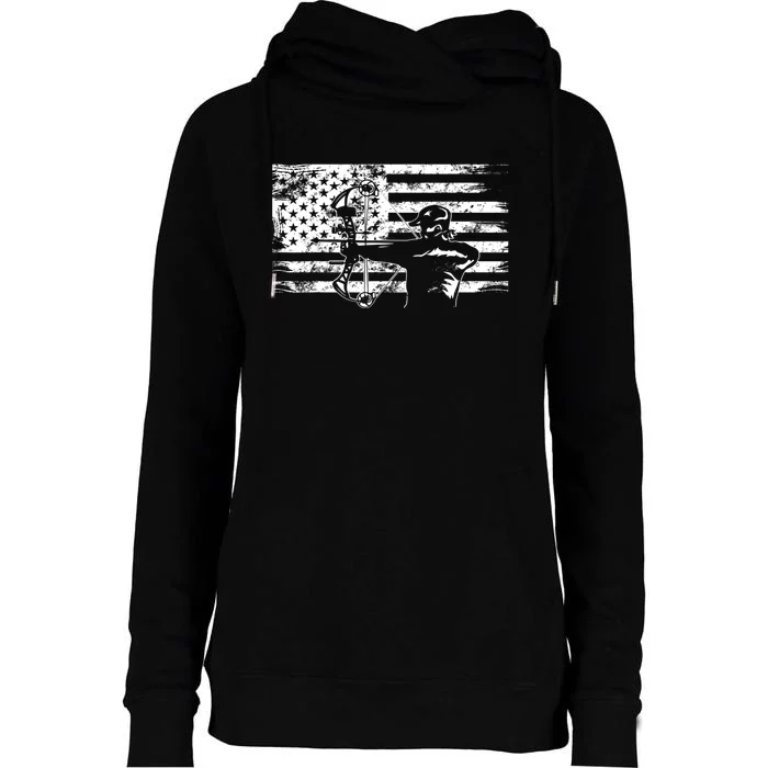 Funny Hunting Archer American Flag Gift Bowhunting Gift For Hunters Men Womens Funnel Neck Pullover Hood