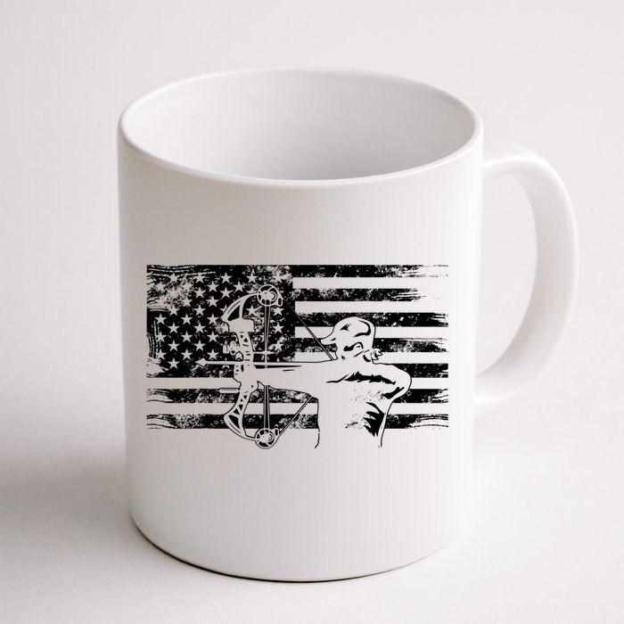 Funny Hunting Archer American Flag Gift Bowhunting Gift For Hunters Men Front & Back Coffee Mug