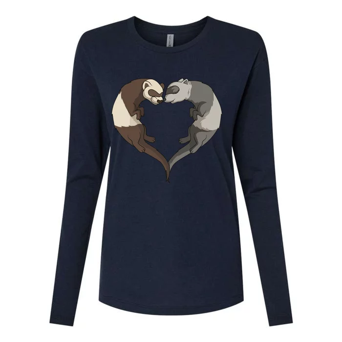 Ferret Heart Animal Lover Womens Cotton Relaxed Long Sleeve T-Shirt