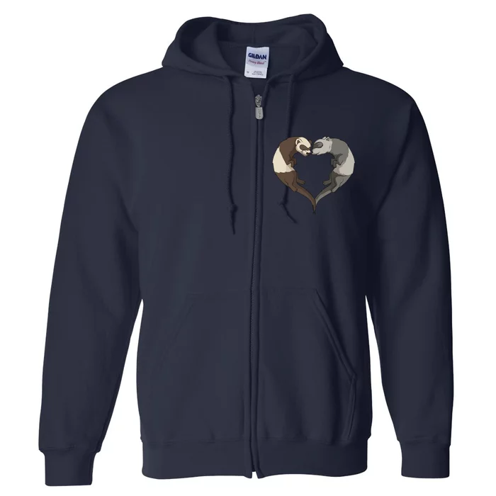 Ferret Heart Animal Lover Full Zip Hoodie