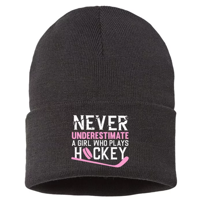 Funny Hockey Art For Girl Women Field Hockey Player Sport Sustainable Knit Beanie