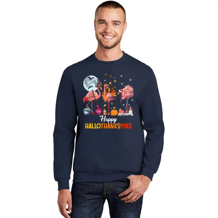 Flamingo Halloween And Merry Christmas Happy Hallothanksmas Sweatshirt