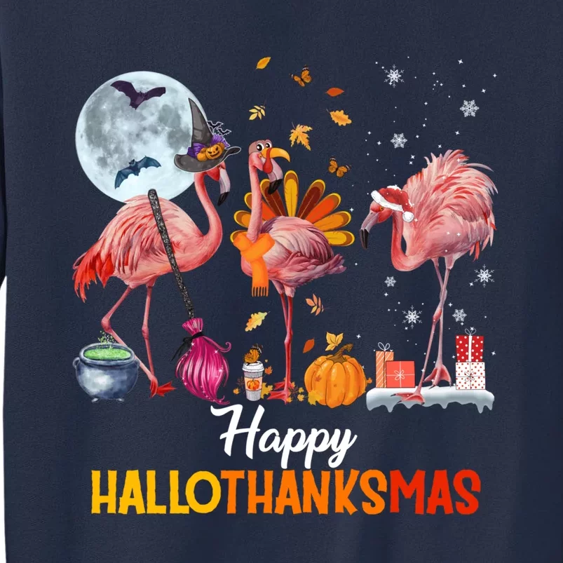 Flamingo Halloween And Merry Christmas Happy Hallothanksmas Sweatshirt