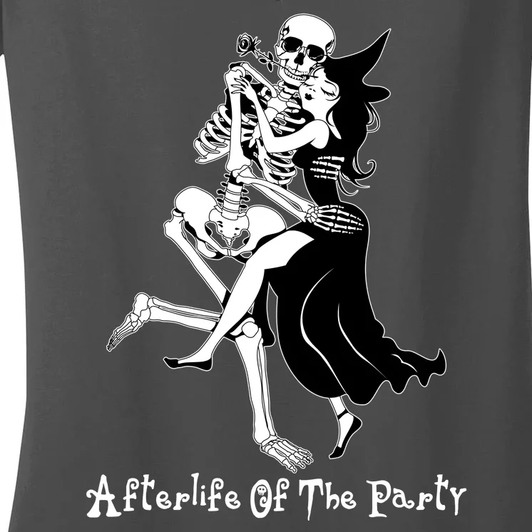 Funny Halloween Afterlife Of The Party Skeleton And Witch Women's V-Neck T-Shirt