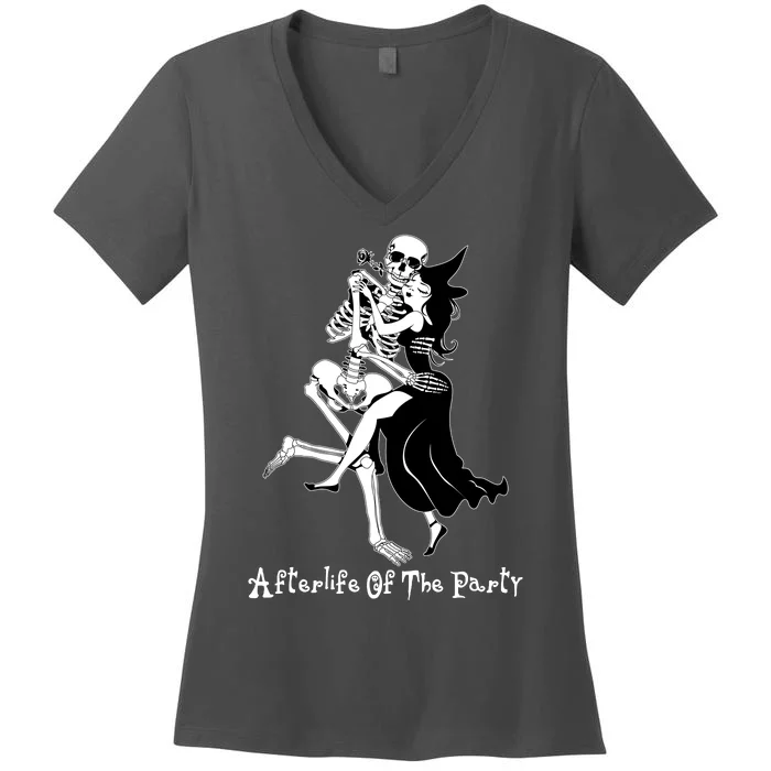 Funny Halloween Afterlife Of The Party Skeleton And Witch Women's V-Neck T-Shirt