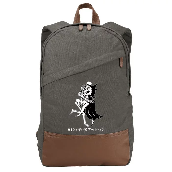 Funny Halloween Afterlife Of The Party Skeleton And Witch Cotton Canvas Backpack