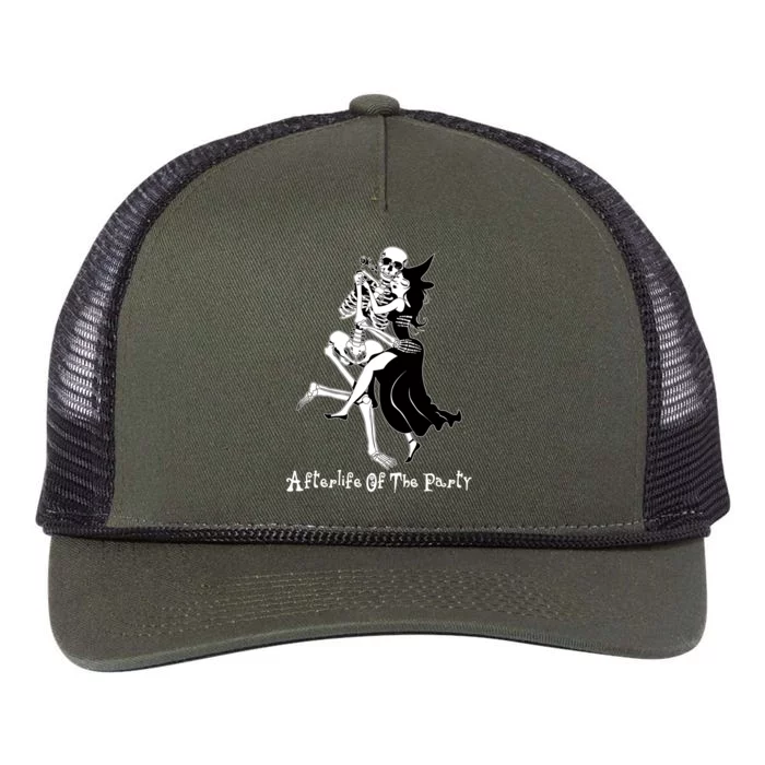 Funny Halloween Afterlife Of The Party Skeleton And Witch Retro Rope Trucker Hat Cap