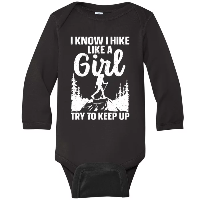 Funny Hiking Art For Girls Women Mountaineer Hiking Lover Baby Long Sleeve Bodysuit