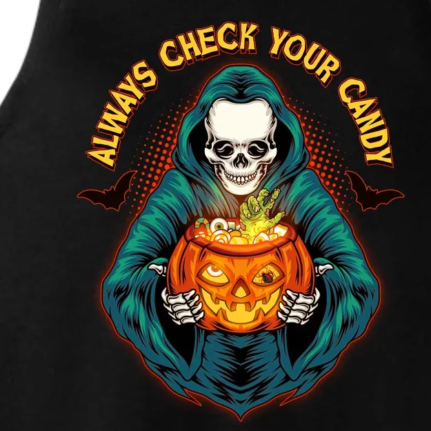 Funny Halloween Always Check Your Candy Skeleton Ladies Tri-Blend Wicking Tank