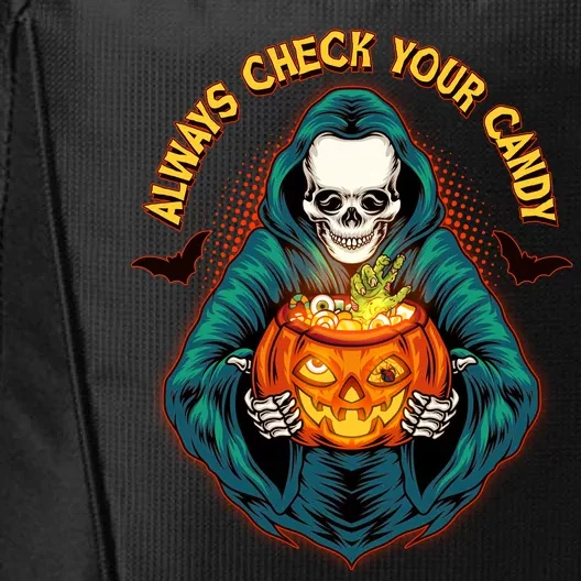 Funny Halloween Always Check Your Candy Skeleton City Backpack