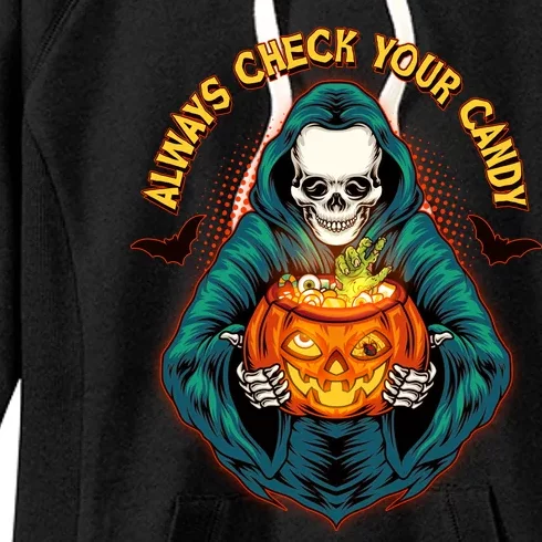 Funny Halloween Always Check Your Candy Skeleton Women's Fleece Hoodie