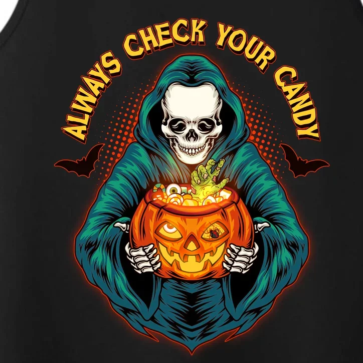 Funny Halloween Always Check Your Candy Skeleton Performance Tank