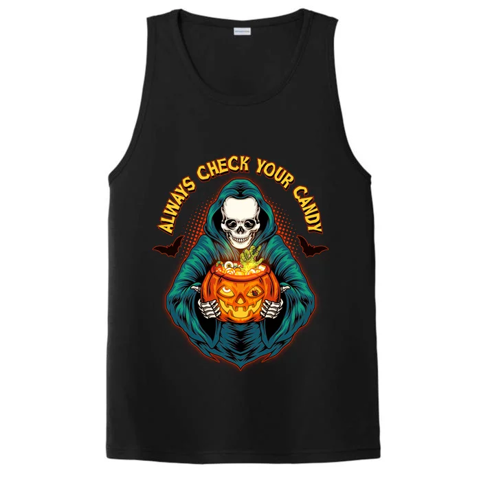 Funny Halloween Always Check Your Candy Skeleton Performance Tank